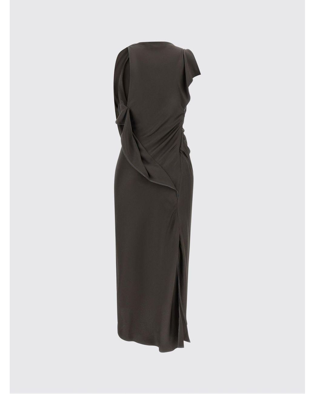 Victoria Beckham Gray Kyra Asymmetrical Midi Dress With Bare Shoulders