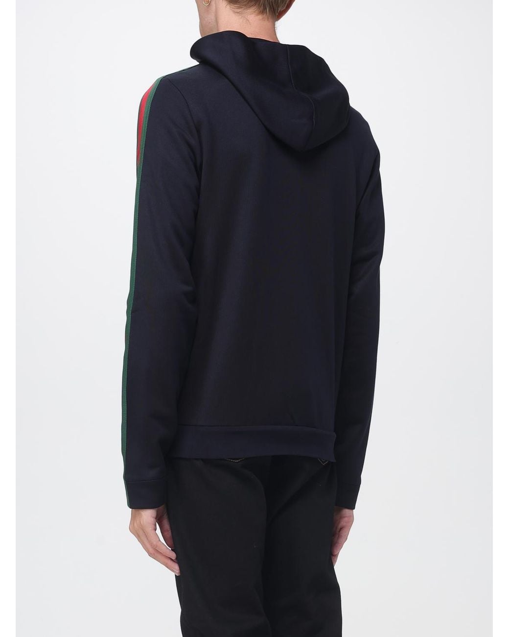 Gucci Blue Silk Zip-Up Hoodie With Striped Web Detail for men