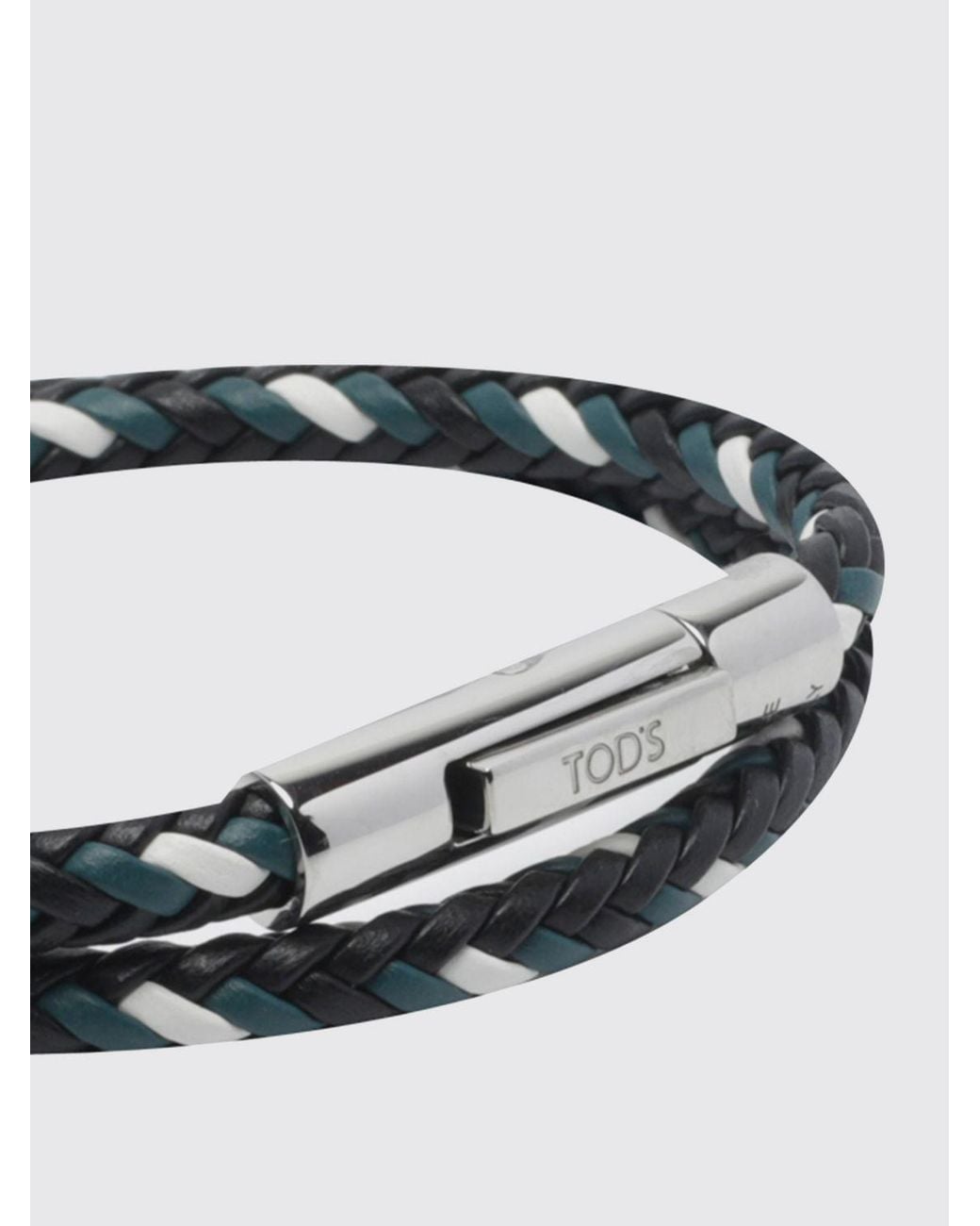 Tod's Black Woven Calfskin Leather Bracelet With Magnetic Clasp for men