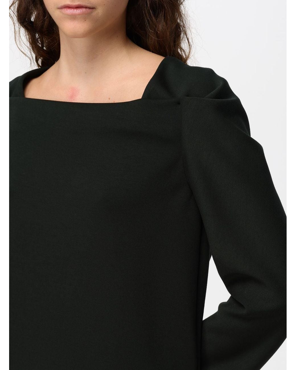 MEIMEIJ Black Long-Sleeved Viscose Blouse With Ruffles And Embroidered Details