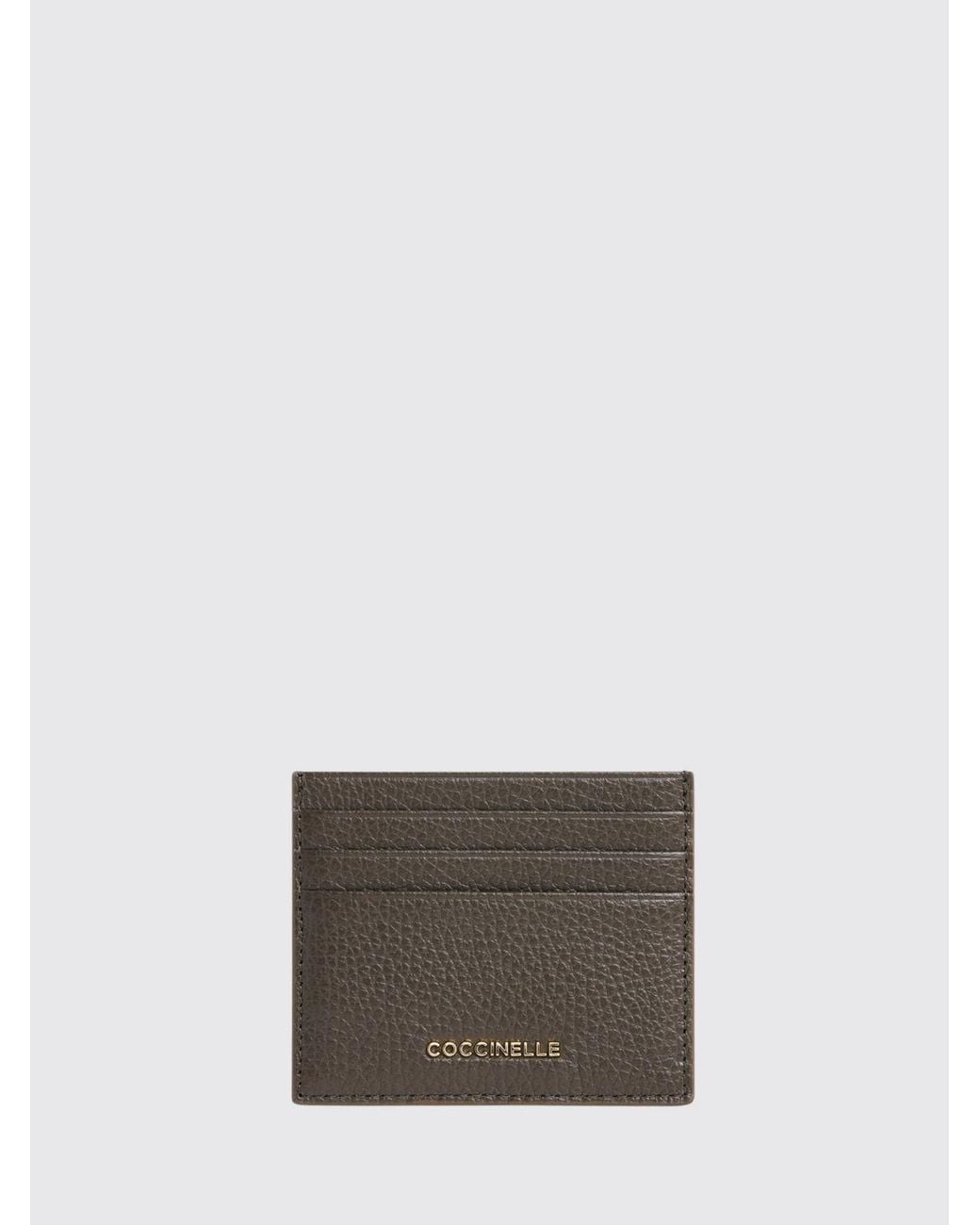 Coccinelle Gray Flat Grained Leather Metallic Soft Card Holder With Metal Logo