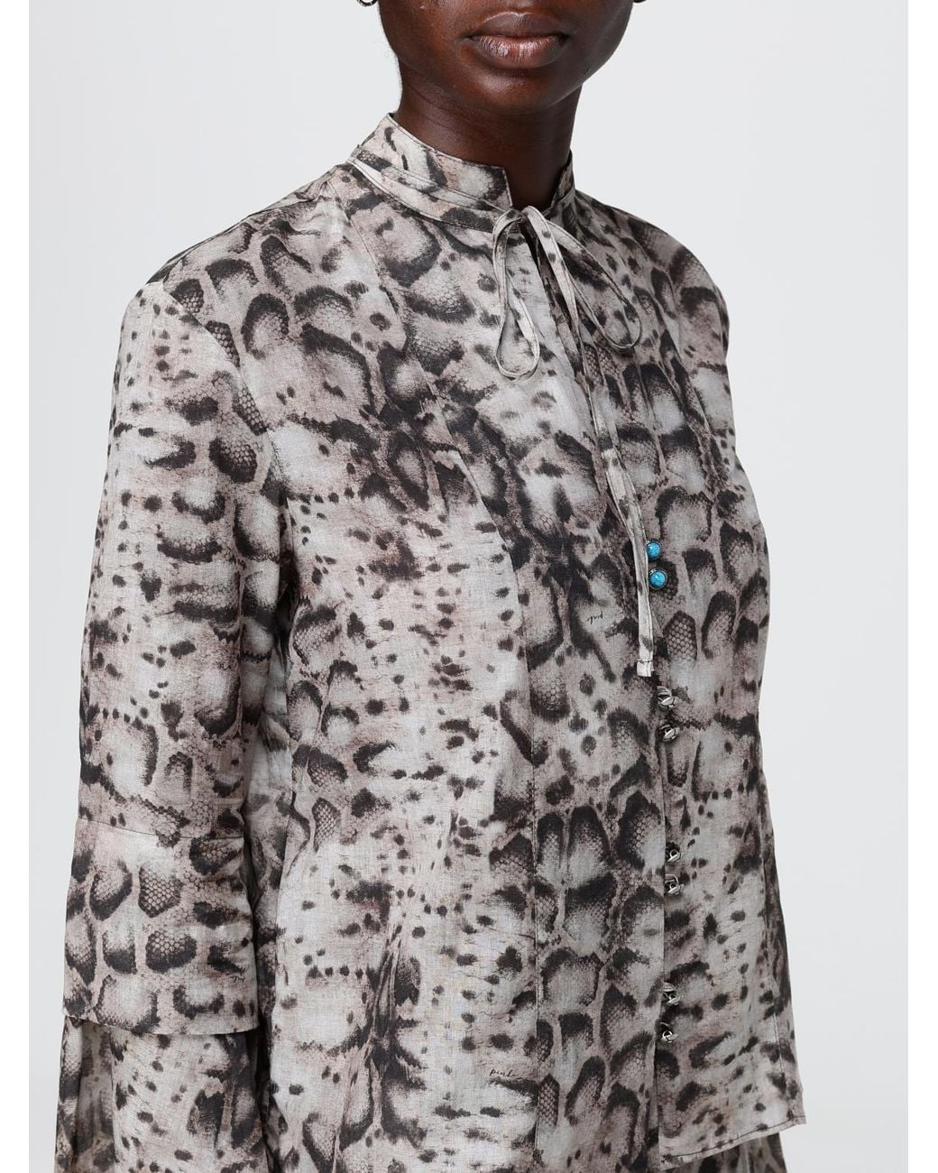 Pinko Gray Crepe Shirt With Snake Print
