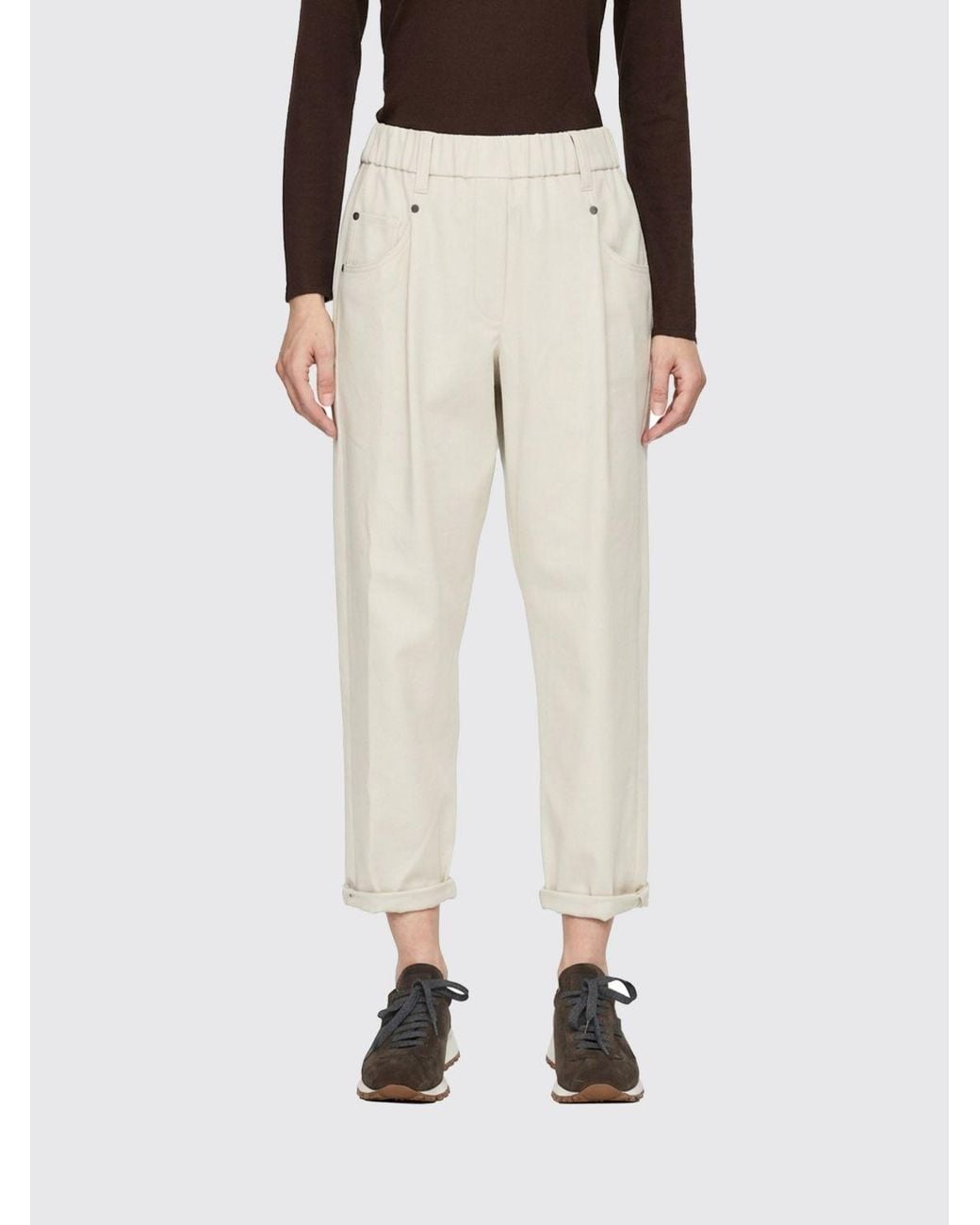 Brunello Cucinelli White Cropped Wide-Leg Cotton Trousers