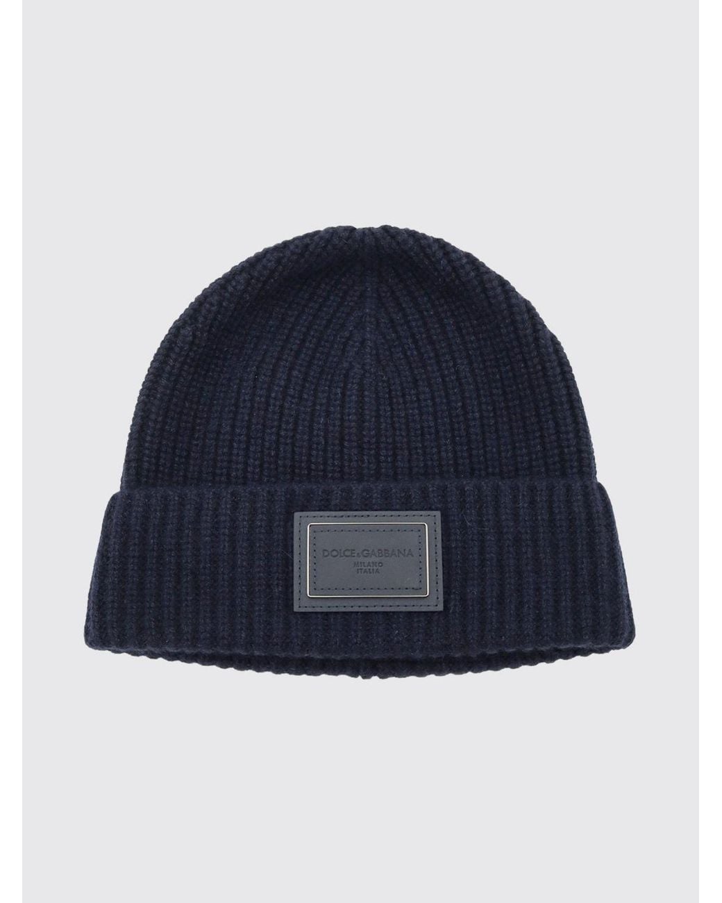Dolce & Gabbana Blue Dolce &Amp Gabbana Ribbed 100% Cashmere Beanie Hat With Cuff And Logo for men