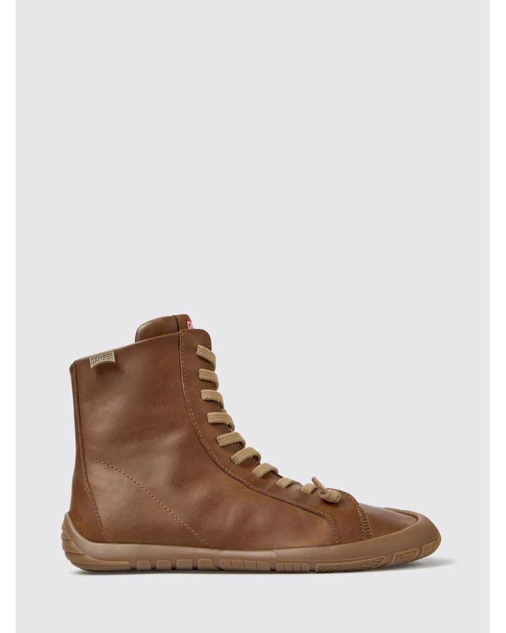 Camper Brown Peu Path+ Smooth Leather Ankle Boots With Side Zip And Low Heel