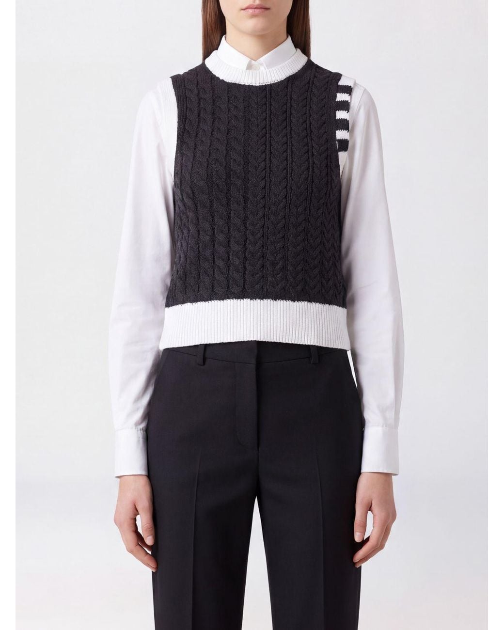Thom Browne Blue 4-Bar Crewneck Knitted Waistcoat