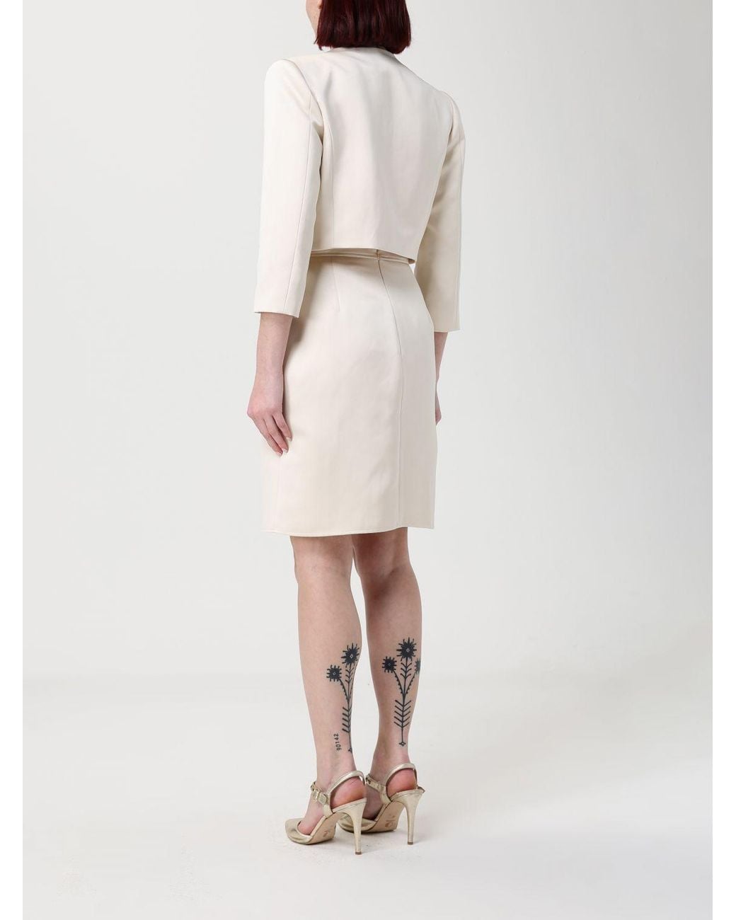 Elisabetta Franchi Natural Duchesse Dress With Crop Jacket