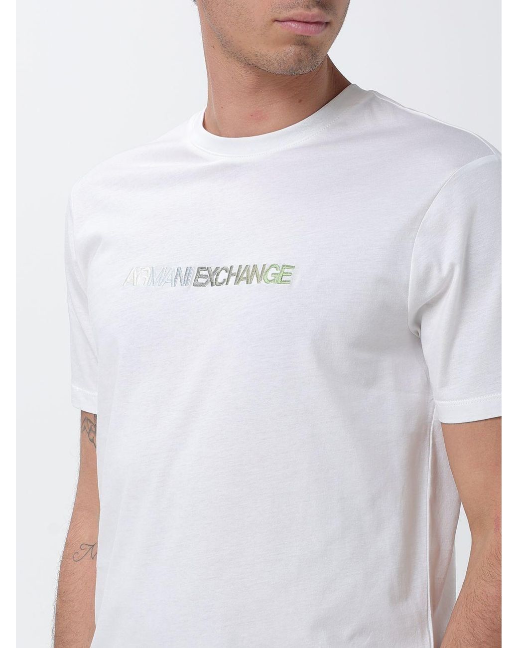 ARMANI EXCHANGE White Cotton T-Shirt With Logo for men