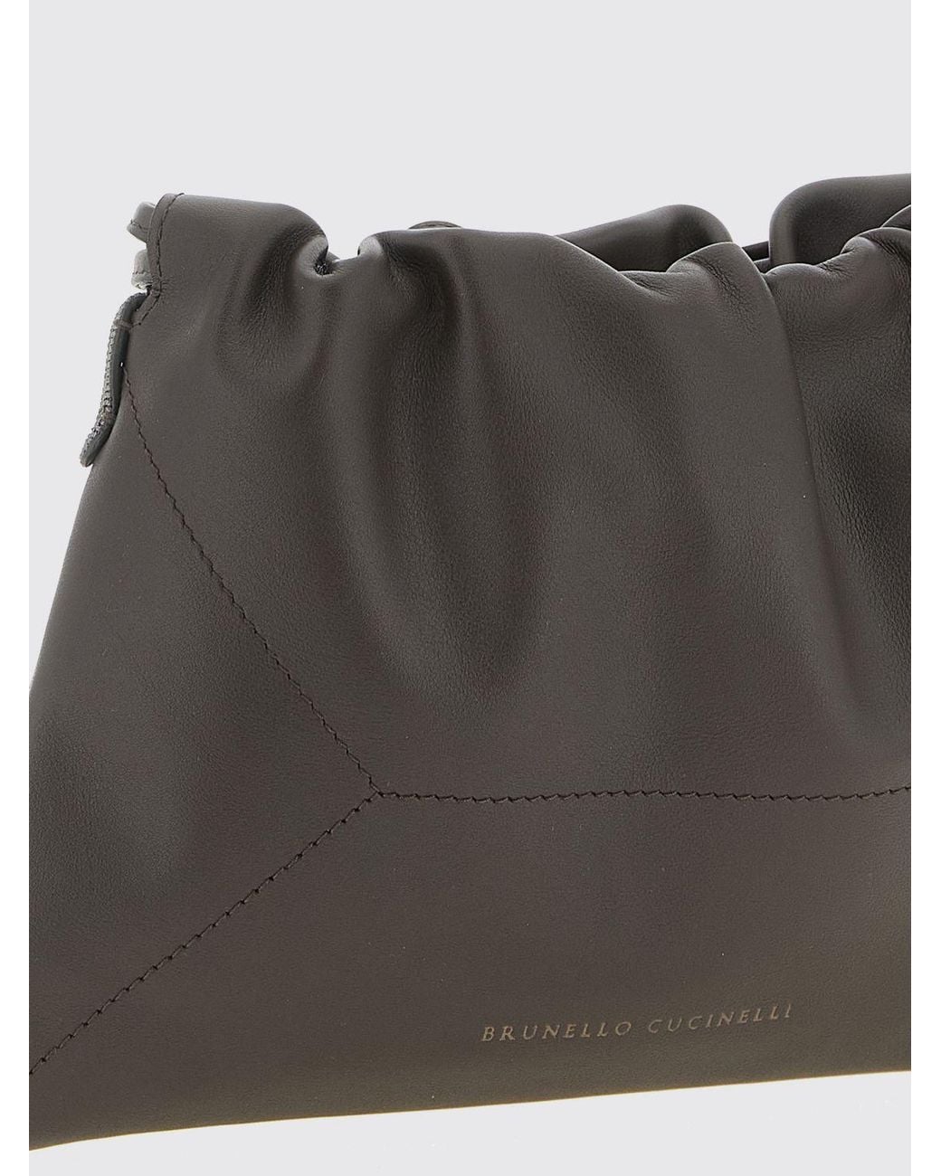 Brunello Cucinelli Gray Draped Calfskin Leather Crossbody Bag