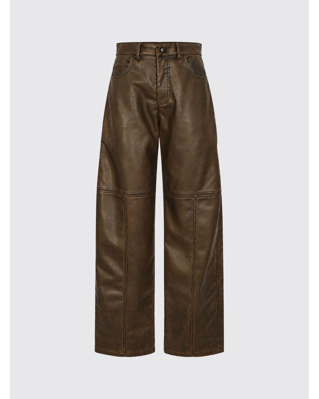Pinko Brown Papavero Wide-Leg Faux Leather Trousers With A Mid-Rise Waist