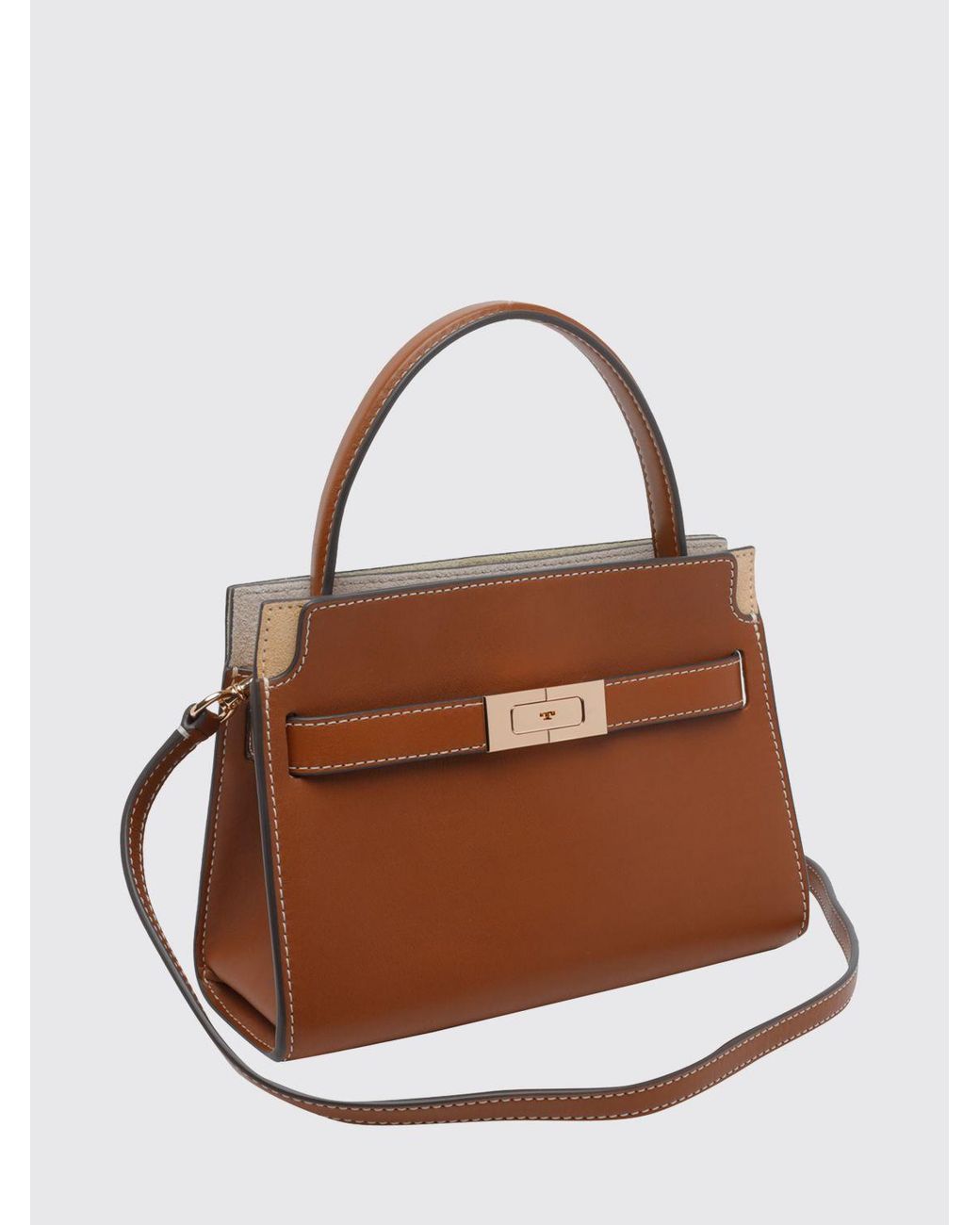 Tory Burch Brown Lee Radziwill Smooth Calfskin Mini Top Handle Bag