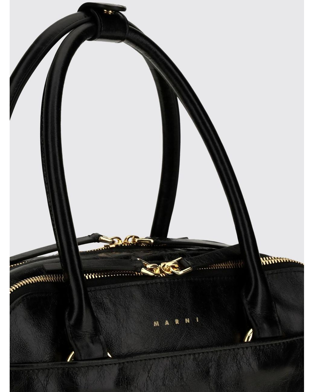 Marni Black Small Leather Boston Bag With Wrinkled Effect And Double Handle