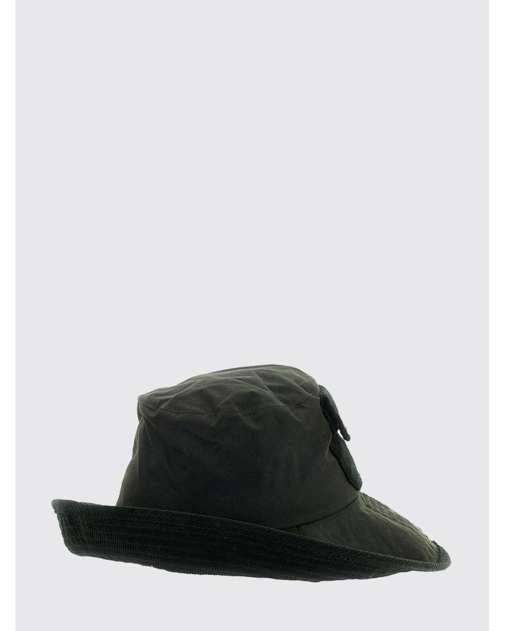 Barbour Black Waxed Cotton Bucket Hat With Wide Brim And Patch Pocket