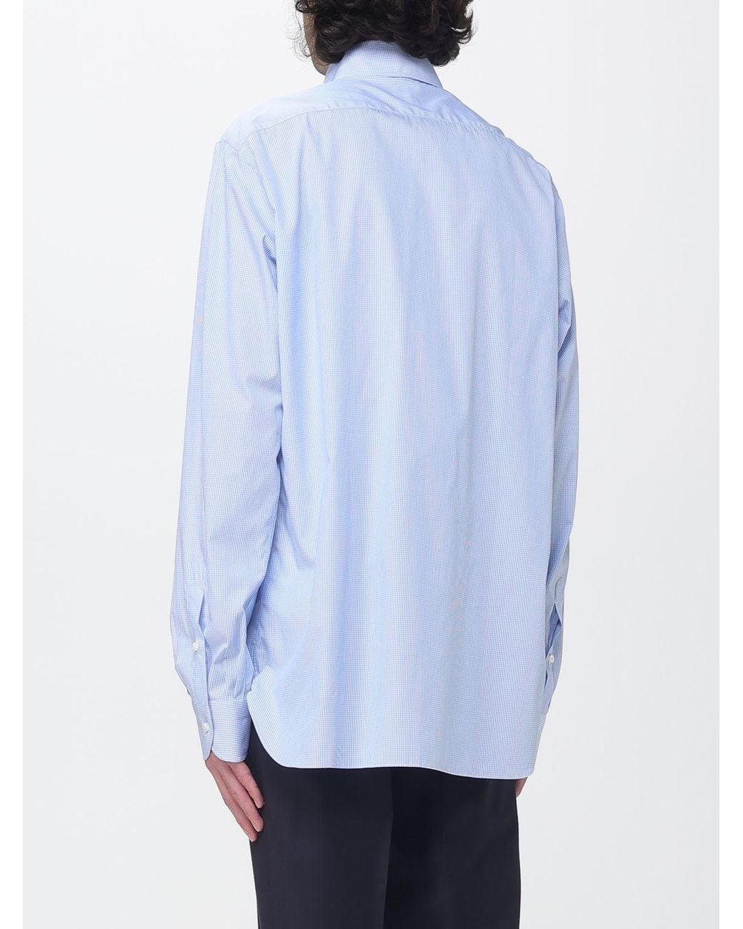 Luigi Borrelli Napoli White Luciano Long-Sleeve Striped Cotton Shirt With French Collar for men