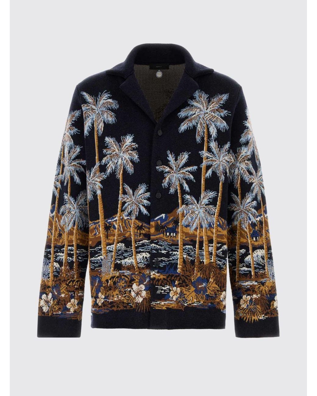 Alanui Blue Diamond Head Graphic Print Wool Blend Cardigan for men