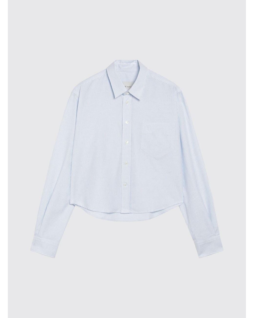 AMI White Striped Cotton Poplin French Collar Shirt