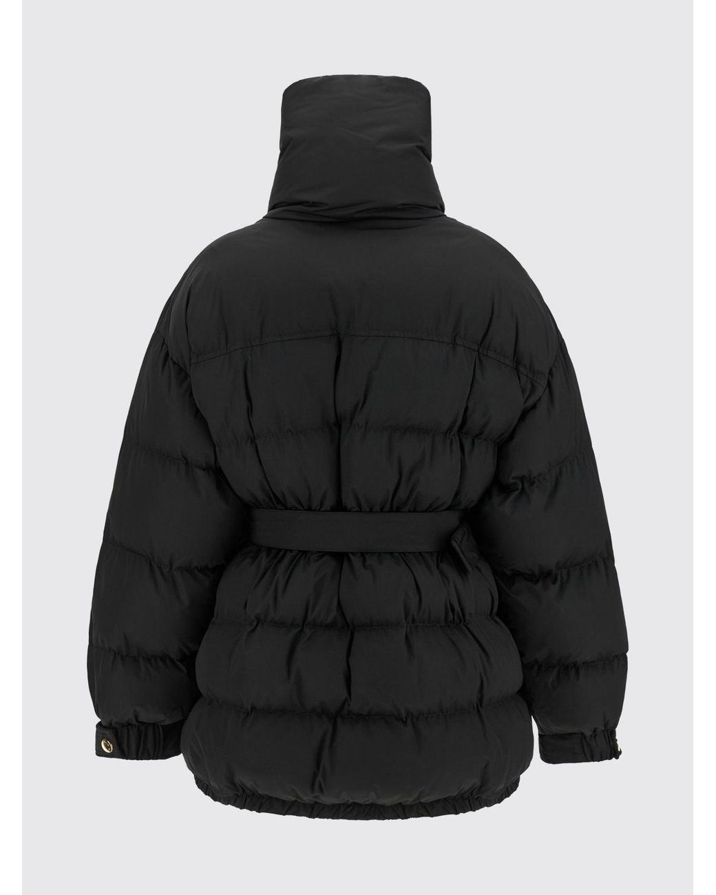 Balmain Black Short Technical Fabric Down Jacket With High Neck And Waist Belt