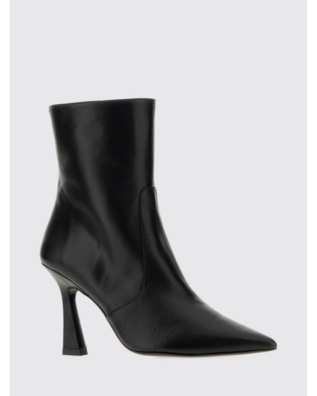 Stuart Weitzman Black Vinnie High-Heeled Leather Ankle Boots With Almond Toe