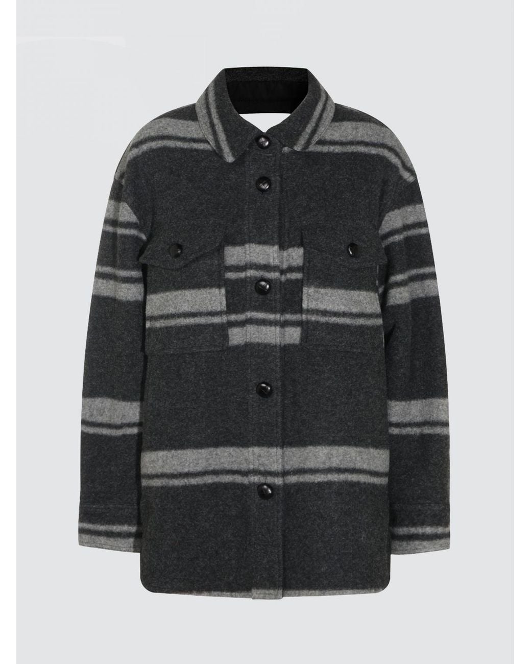 Isabel Marant Gray Striped Wool-Blend Shirt Jacket With A Relaxed Fit