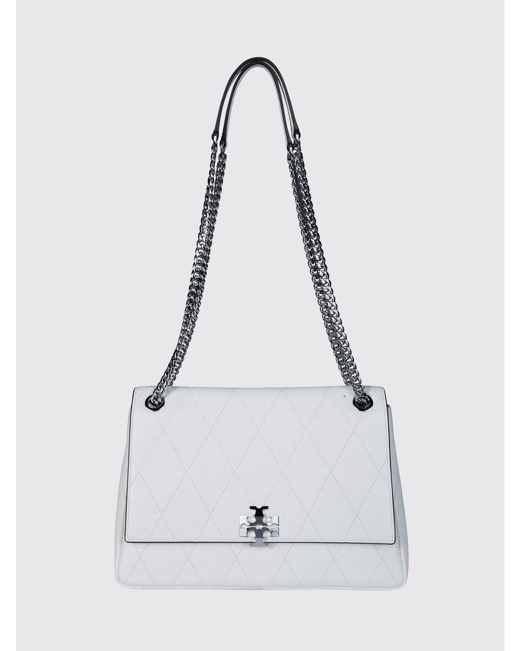 Tory Burch White Charlie Matelassé Leather Shoulder Bag With Double T Logo