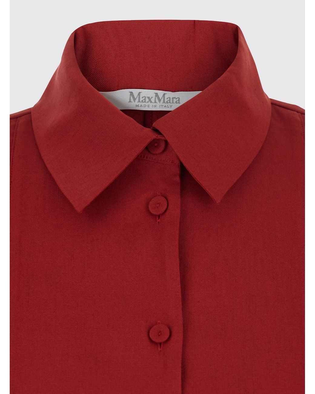 Max Mara Pure Red Long-Sleeved Linen-Blend Midi Shirtdress