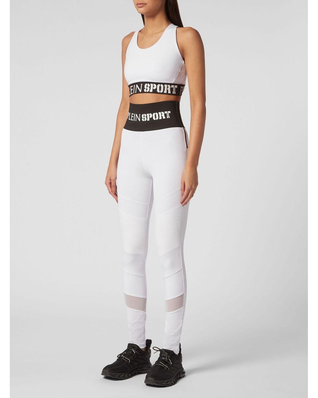 Philipp Plein White Cropped Jersey Sports Top With Square Neckline And Jacquard Logo