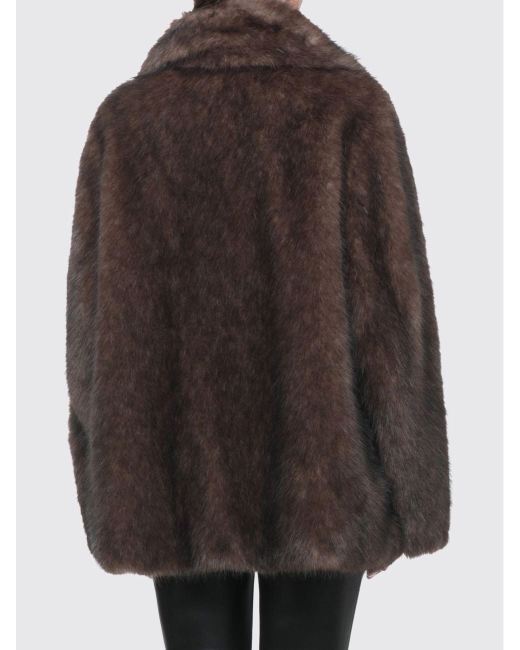 Stand Studio Brown Short Faux Fur Coat With A Relaxed Fit And Classic Collar