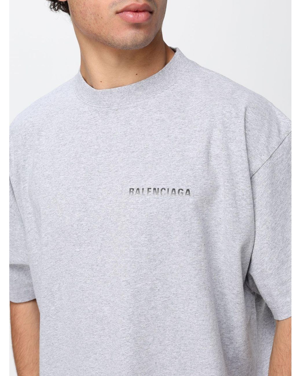 Balenciaga Gray Cotton T-Shirt With Contrasting Logo And Dropped Shoulders for men
