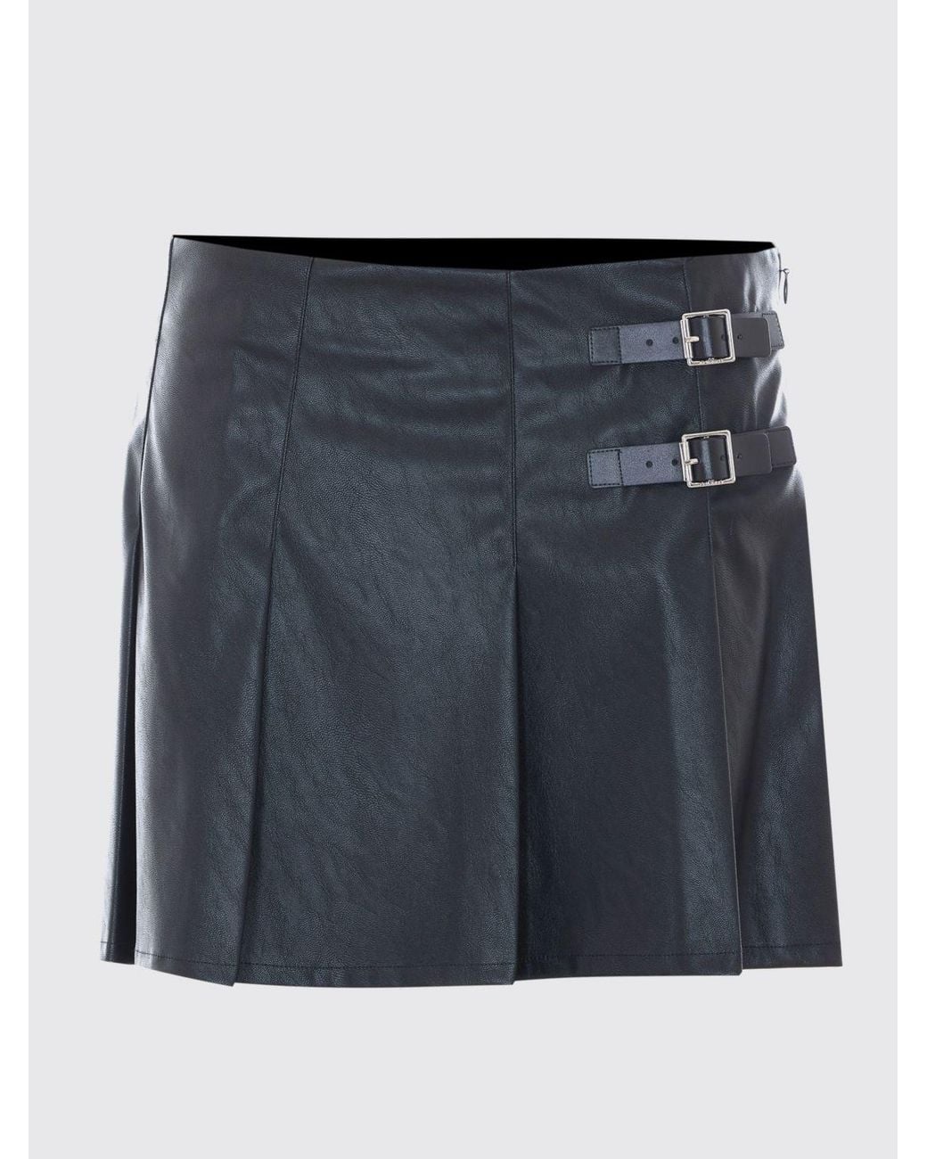 Pinko Black Faux Leather A-Line Mini Skirt With Decorative Waist Buckle
