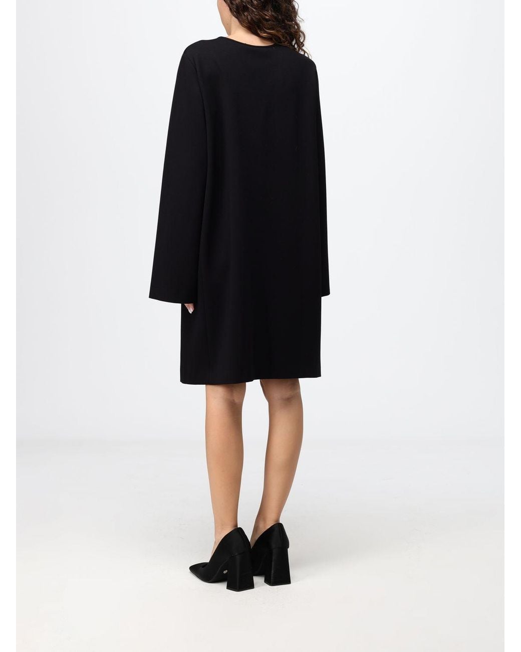 Liviana Conti Black Megan Viscose Mini Tunic Dress With Long Sleeves And Teardrop Neckline