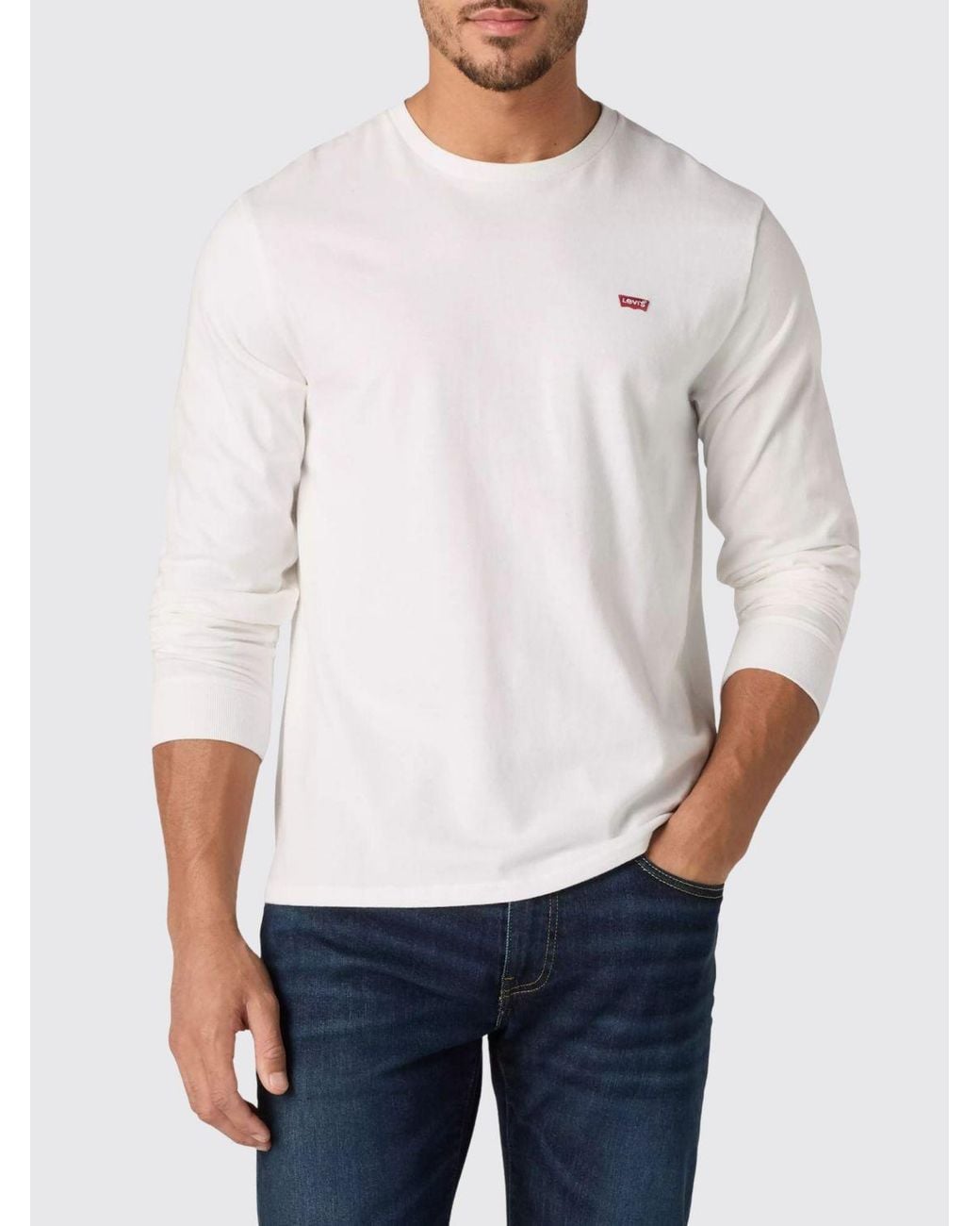 Levi's White Long-Sleeved Cotton T-Shirt With Contrast Logo for men