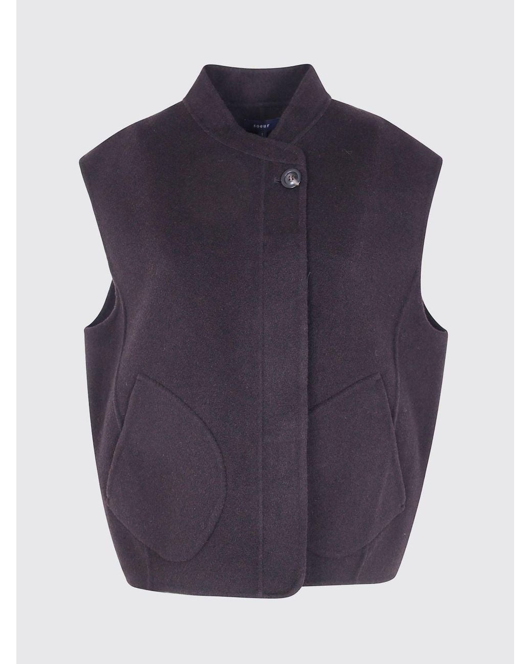 Soeur Blue Long Wool Waistcoat With Bomber Collar And Single-Button Closure