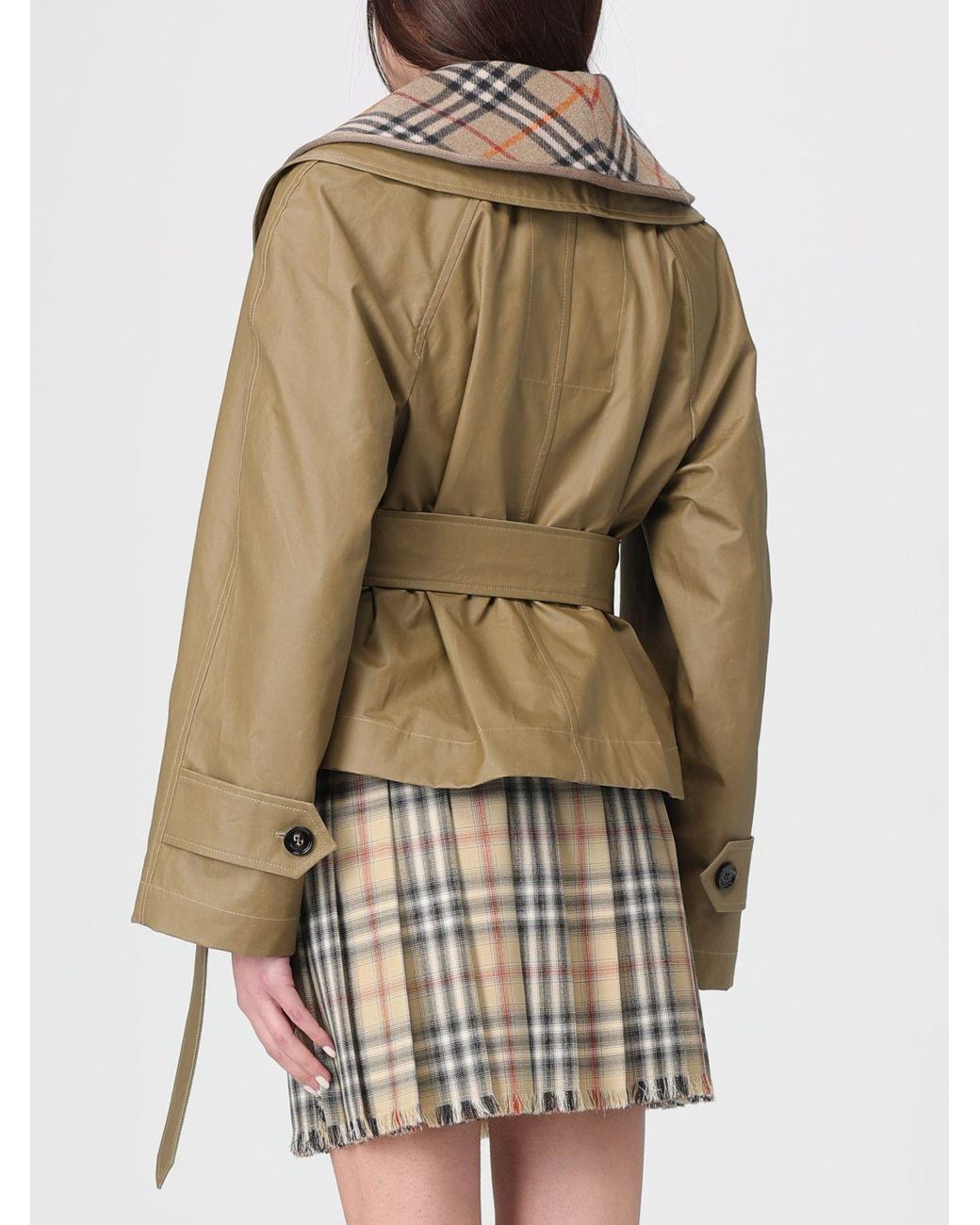 Burberry Natural Waxed Cotton And Wool Jacket With Belt