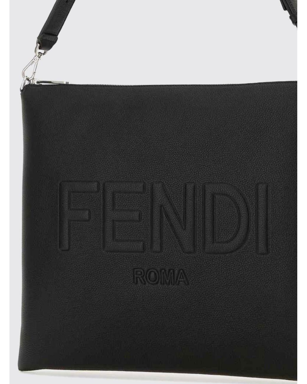 Fendi Black After Leather Shoulder Bag With Embossed Logo And Adjustable Handle for men