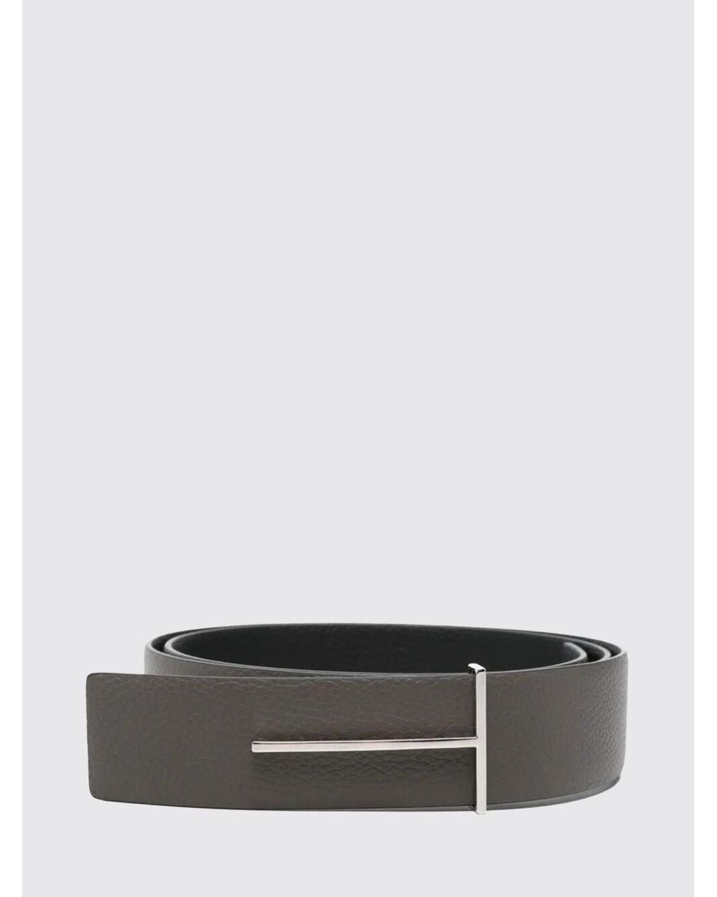 Tom Ford White Reversible 4Cm Pebbled Leather Belt With T Monogram Buckle for men