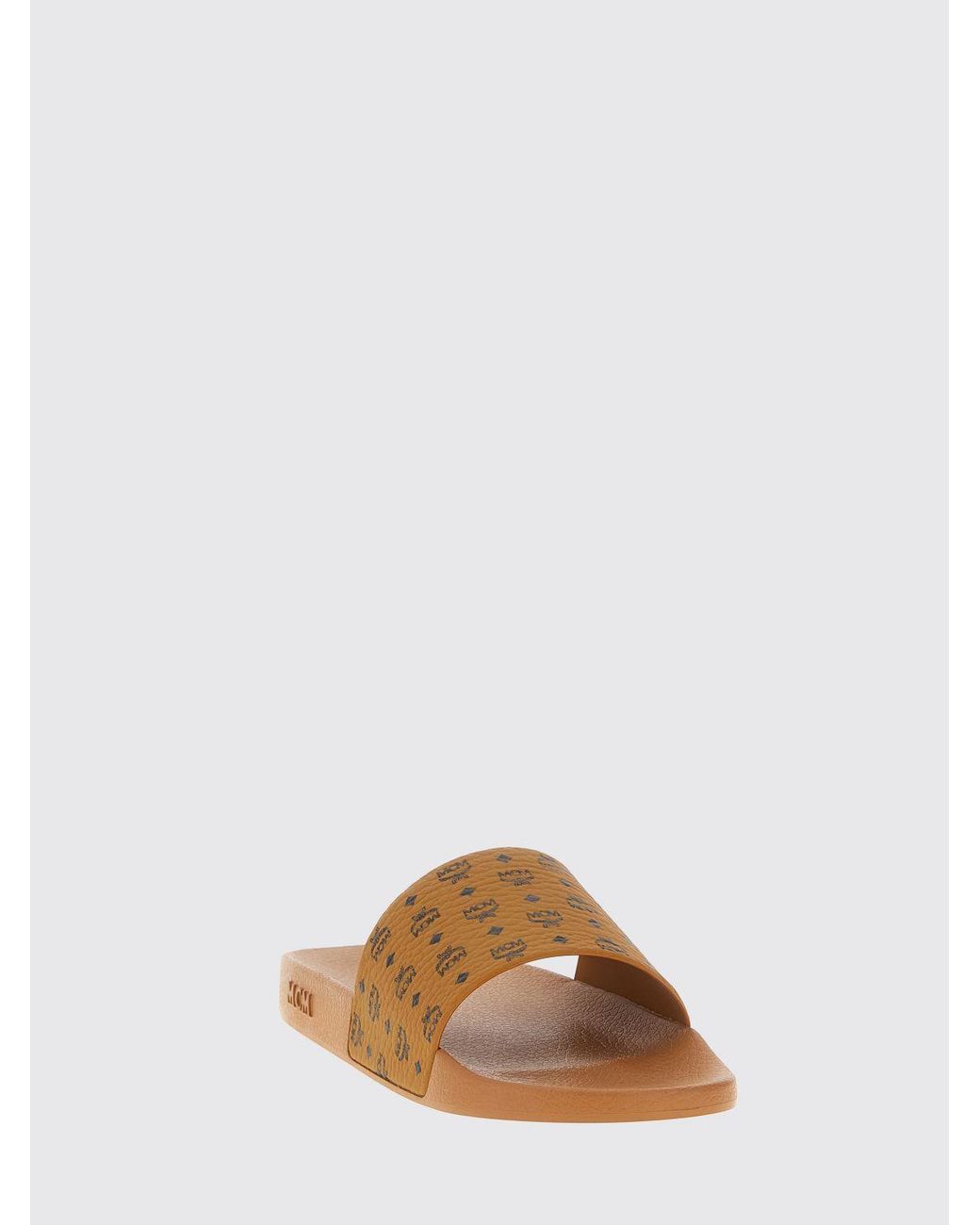 MCM Brown Rubber Sliders With Printed Logo for men