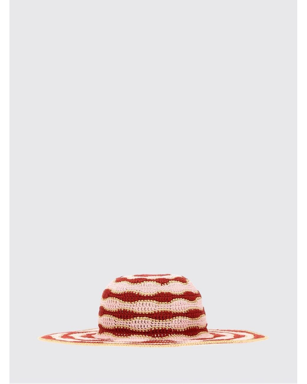 Fendi Pink Striped Wide-Brimmed Crochet Hat