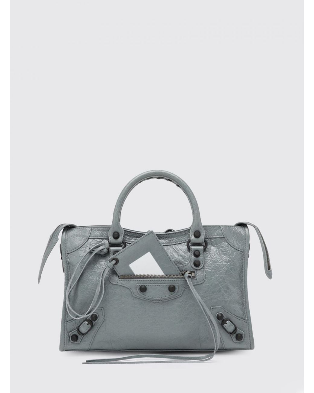 Balenciaga Gray Le City Small Arena Lambskin Handbag With Studs