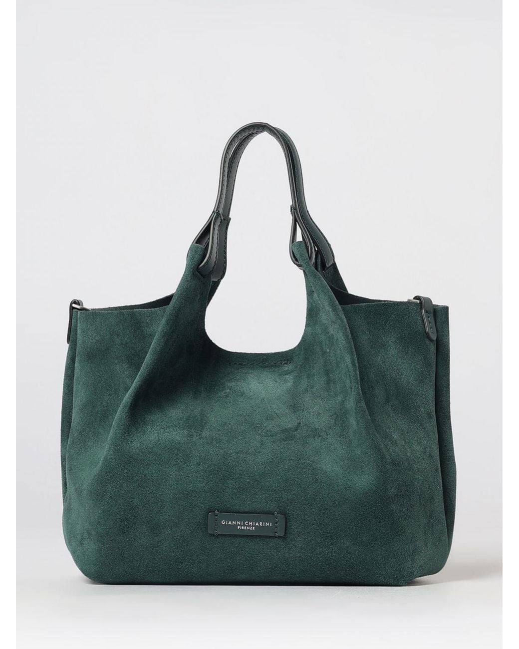 Gianni Chiarini Green Dua Suede Calfskin Handbag With Double Handle And Laminated Logo