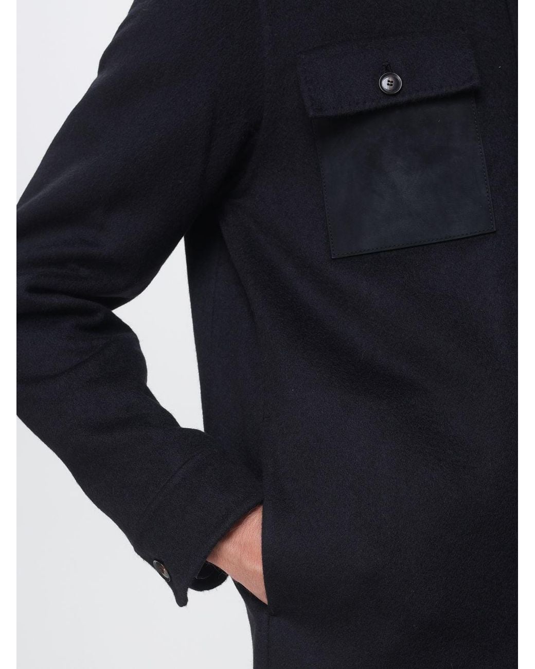 Luciano Barbera Blue Short Wool And Cashmere Coat With Patch Pockets for men