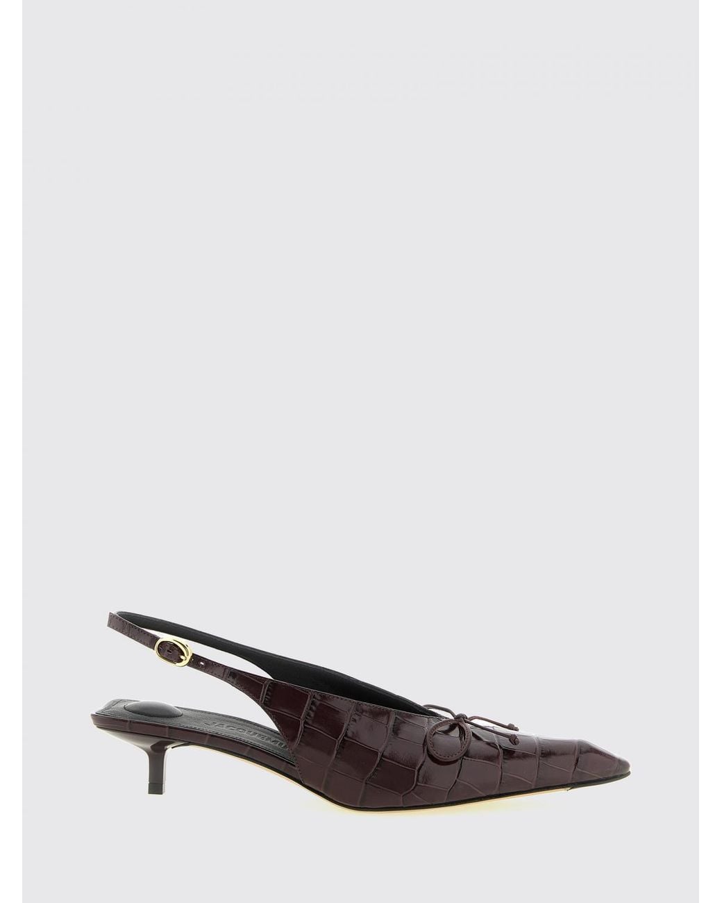 Jacquemus White The Cubisto Croc-Effect Leather Slingback Pumps With Bow