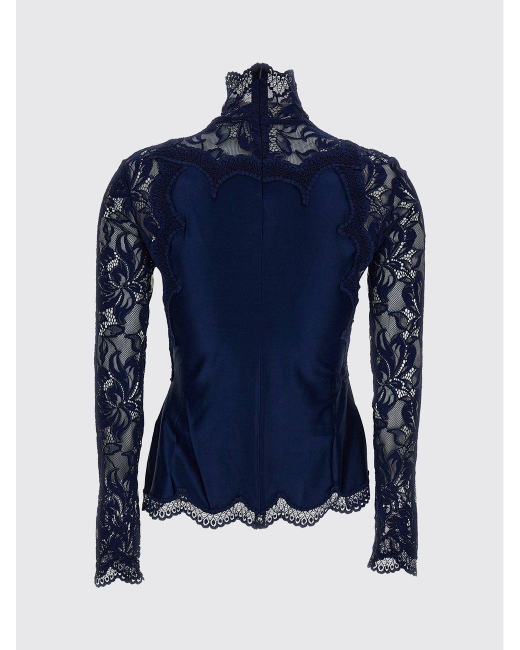 Rabanne Blue Long-Sleeved Lace Roll Neck Top With Slim Fit