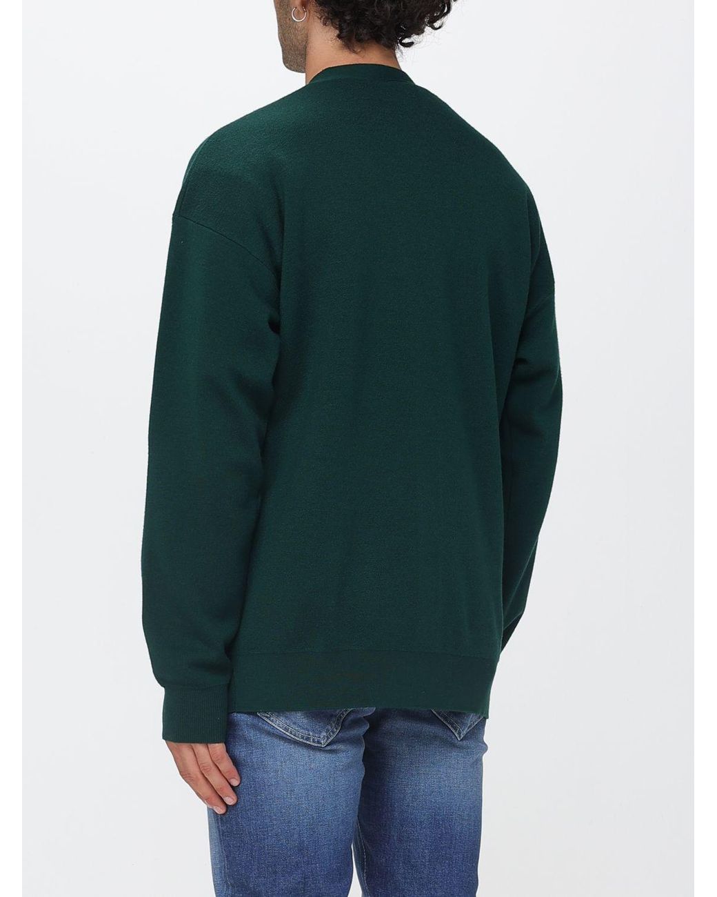 Drole de Monsieur Green V-Neck Wool Cardigan With Embroidered Logo for men