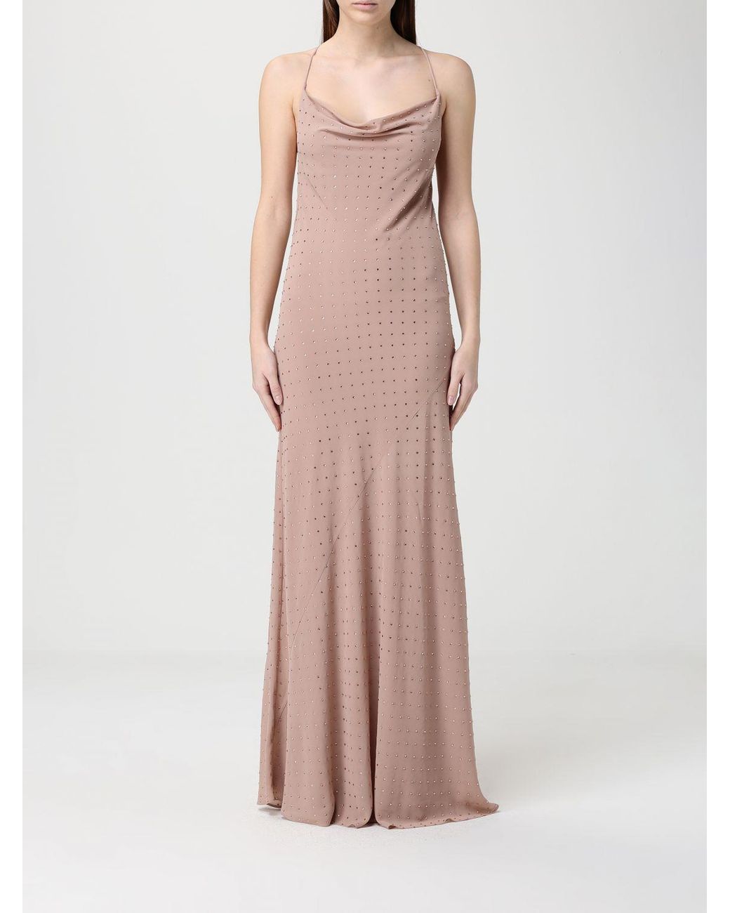 Pinko Pink Farro Crepe De Chine Dress With Rhinestones