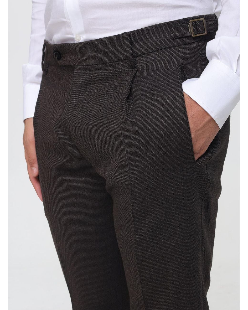 Berwich Gray Slim Fit Pleated Wool Chinos for men