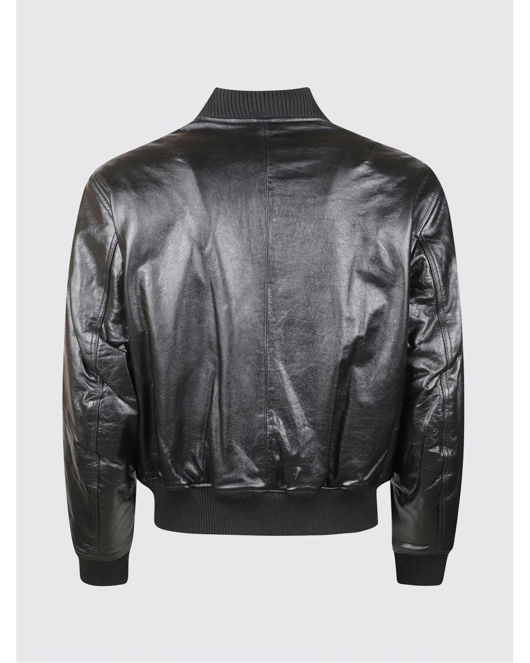 sunflower Black Leather Bomber Jacket With Zip Closure And Elasticated Hem for men