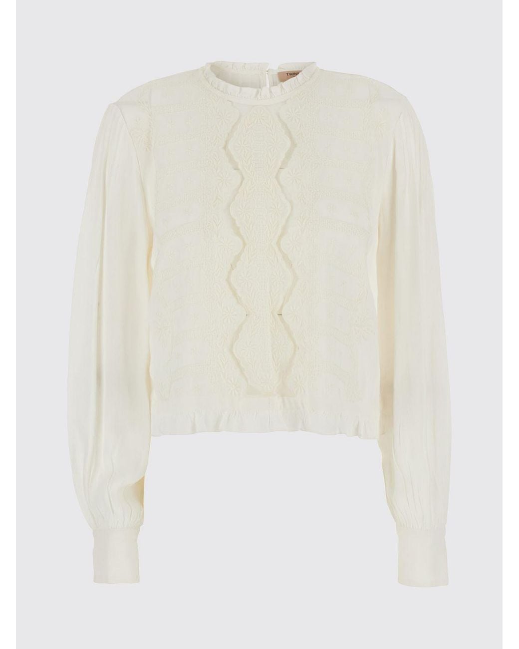 Twinset White Long-Sleeved Viscose Blouse With Floral Print Details
