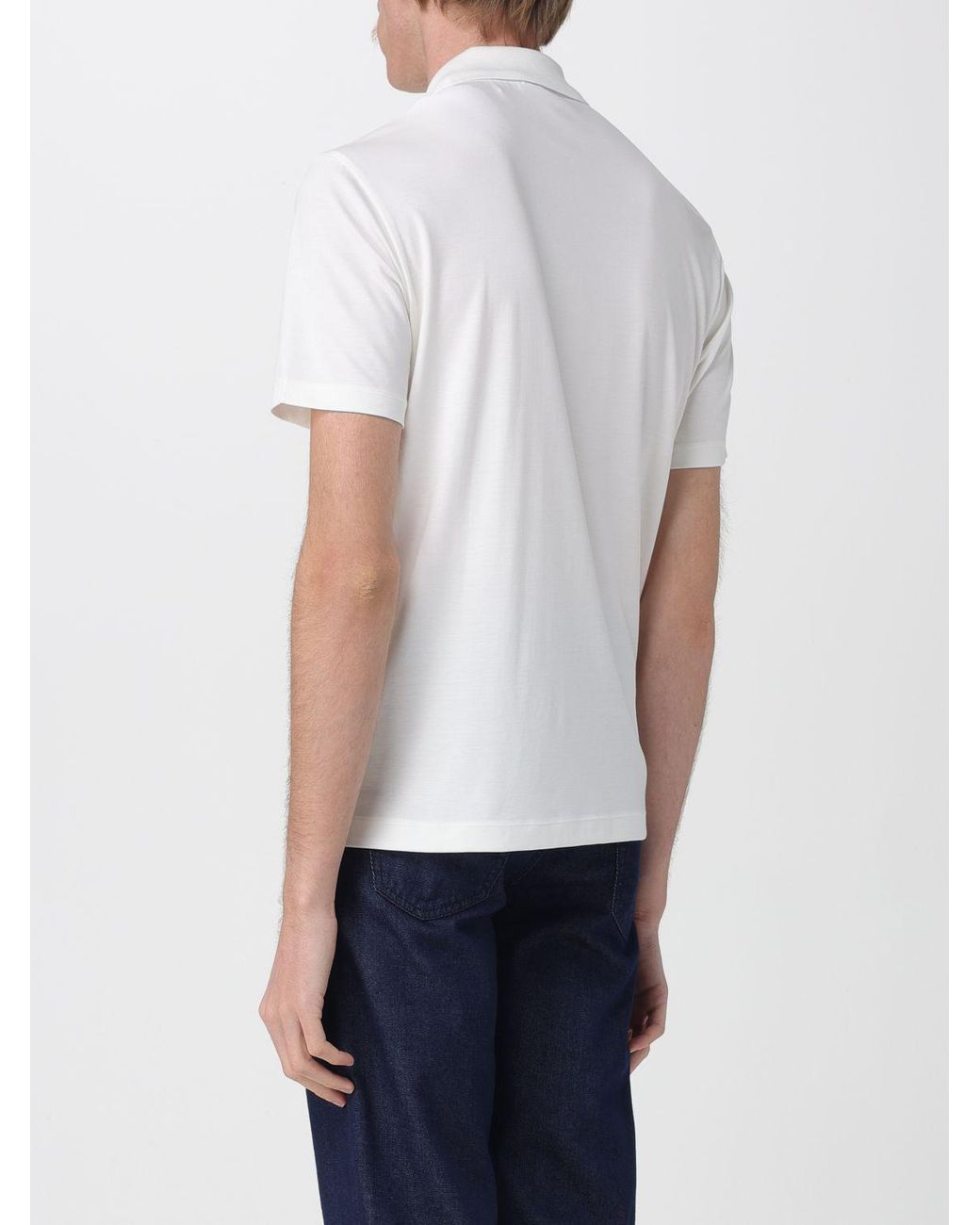 Emporio Armani White Silk Blend Polo Shirt for men
