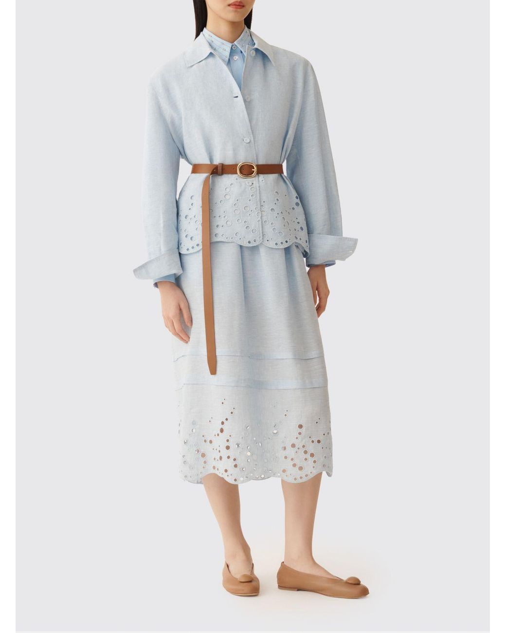 Fabiana Filippi Gray Embroidered Linen Skirt