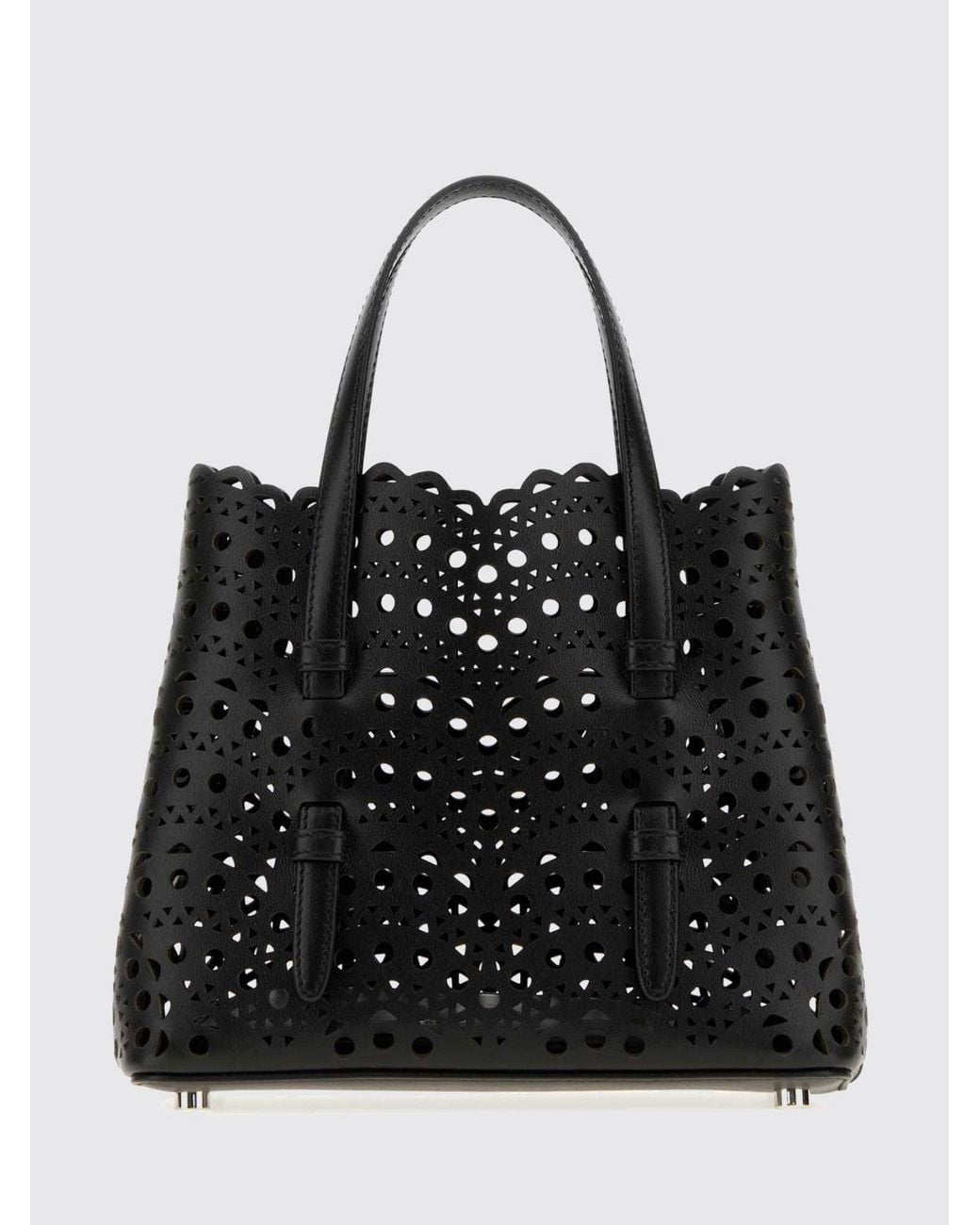 Alaïa Black Small Mina Perforated Smooth Calfskin Leather Handbag
